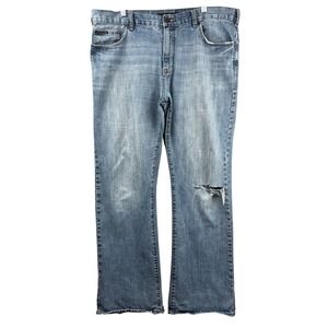 Calvin Klein Jeans Mens 38x33 Bootcut Distressed Light Wash Blue Denim Pants